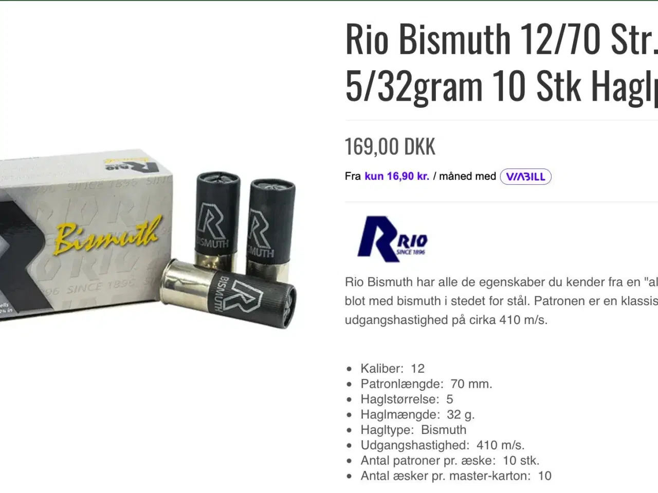 Billede 1 - Rio Bismuth 5 Hagl. 32gram.
