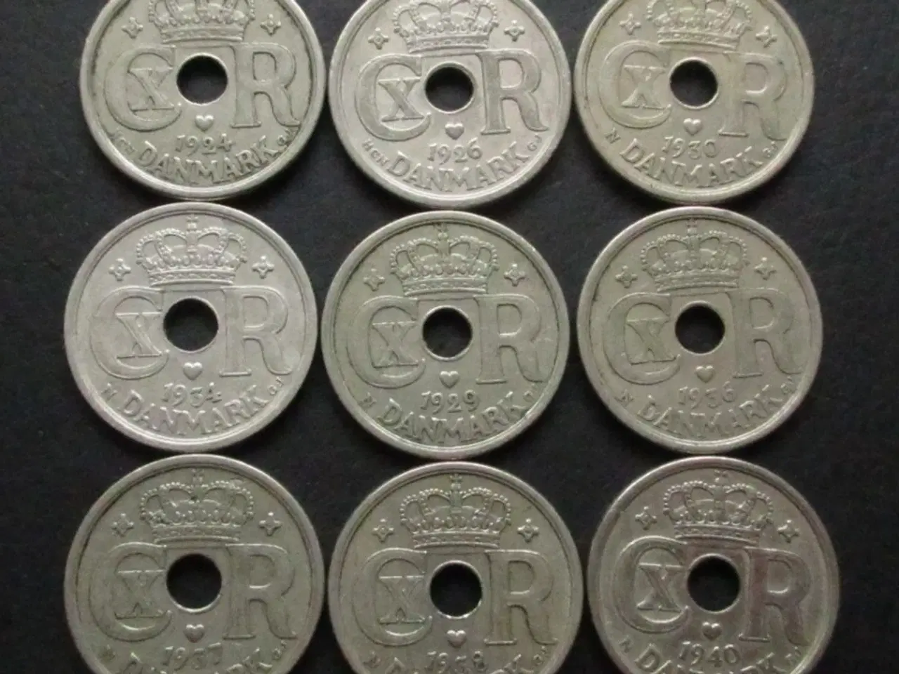 Billede 1 - 25 ører 1924-1940 Chr. X, 9 forskellige årstal