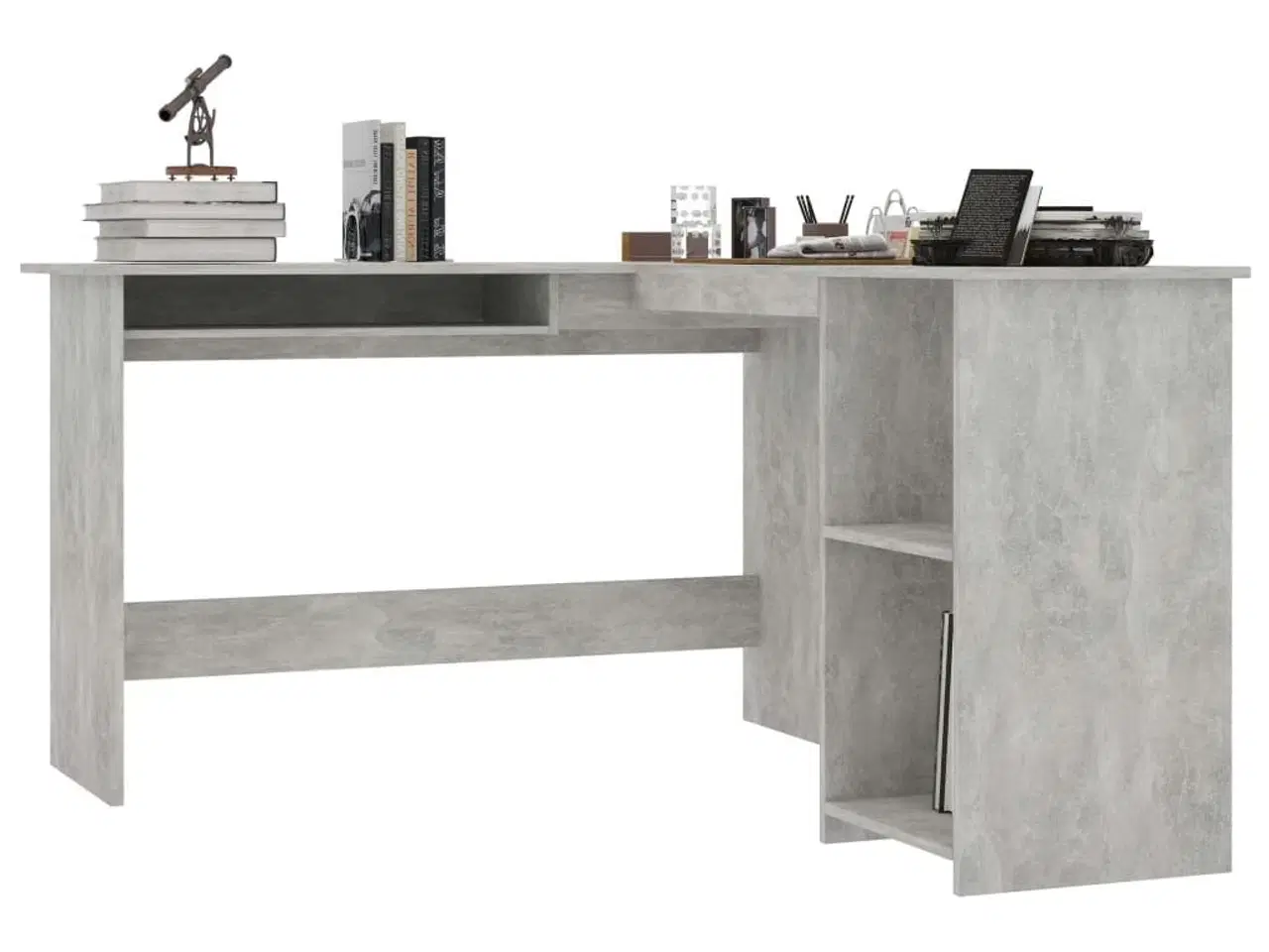 Billede 3 - L-formet skrivebord 120x140x75 cm konstrueret træ betongrå