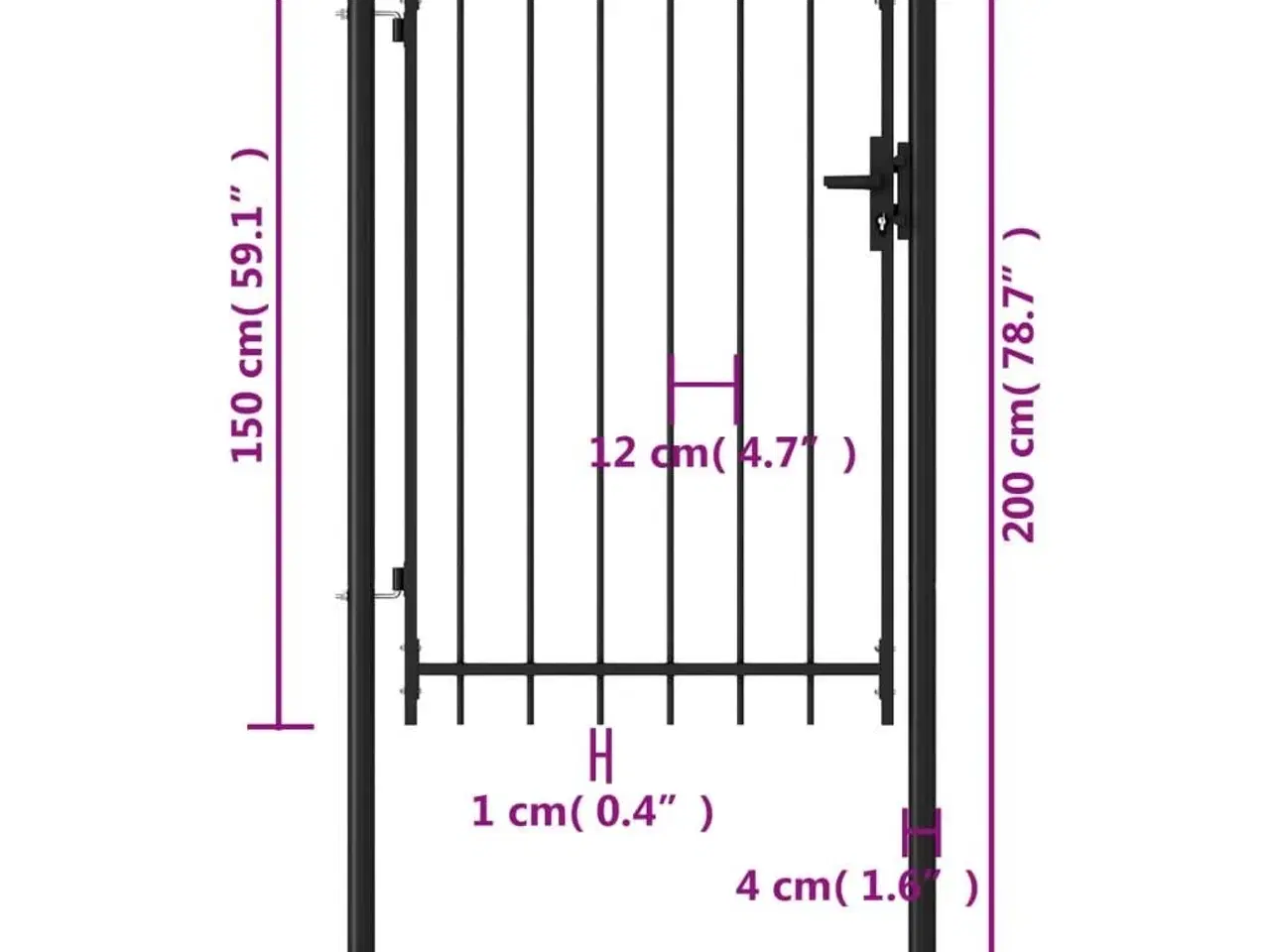 Billede 5 - Hegnslåge med spydtop stål 1 x 1,5 m sort