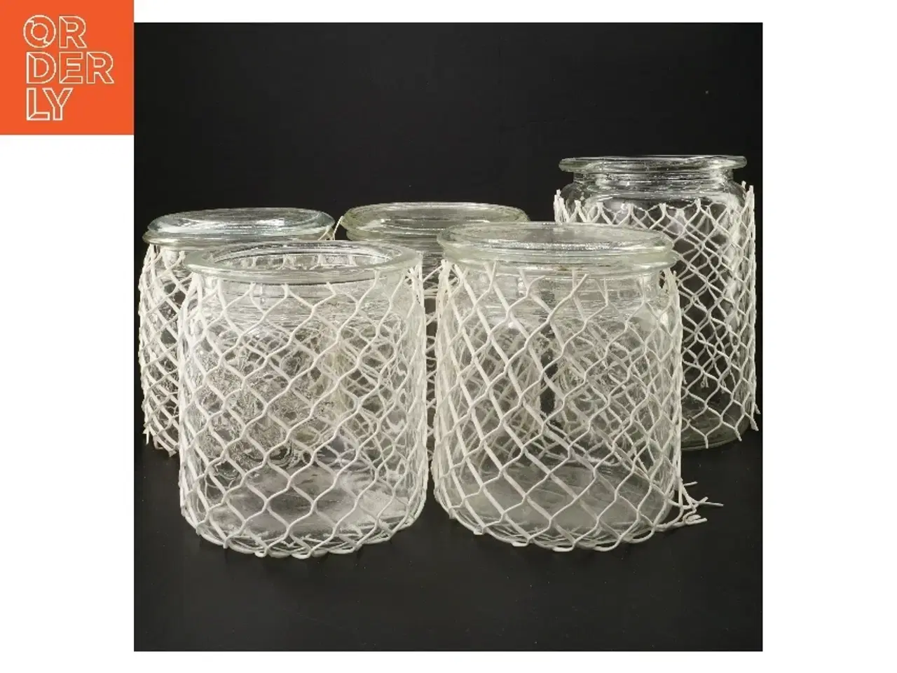 Billede 1 - Glasbeholdere med hvid netdekor (str. 13-17 cm)