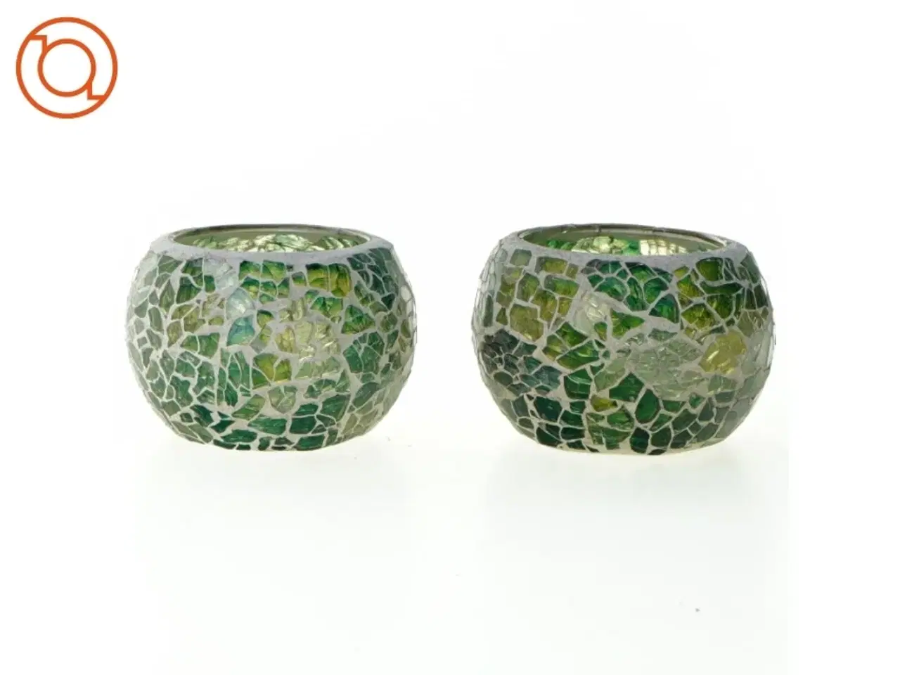 Billede 1 - To kugleformede fyrfadsstager i grøn glasmosaik
