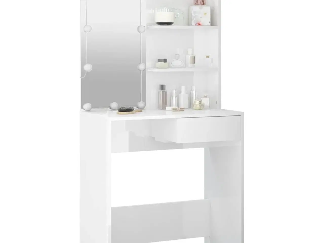 Billede 13 - Makeupbord med LED-lys 74,5x40x141 cm hvid højglans