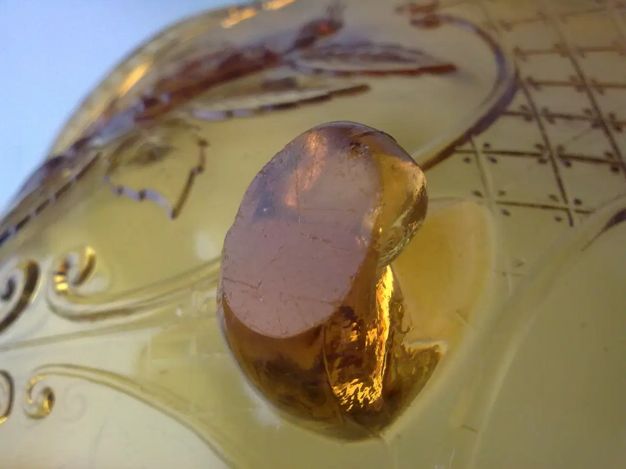 Billede 10 - Rav farvet Rokoko roser gul glasskål