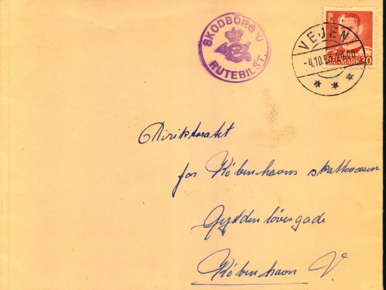 Billede 1 - SKODSBORG J. RUTEBIL ST.  Posthornsstempel på Brev