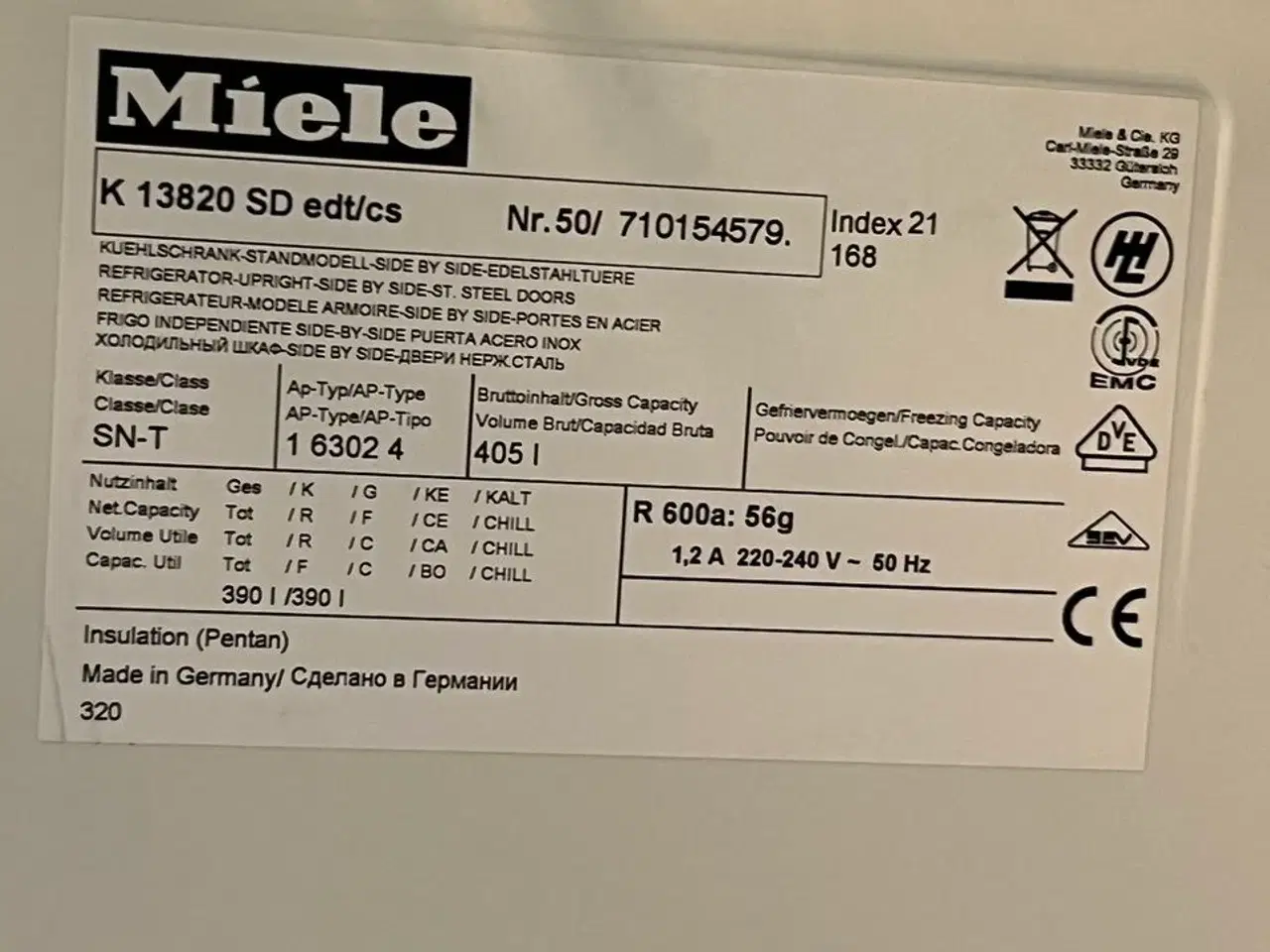 Billede 2 - Køleskab MIELE K 13820 SD