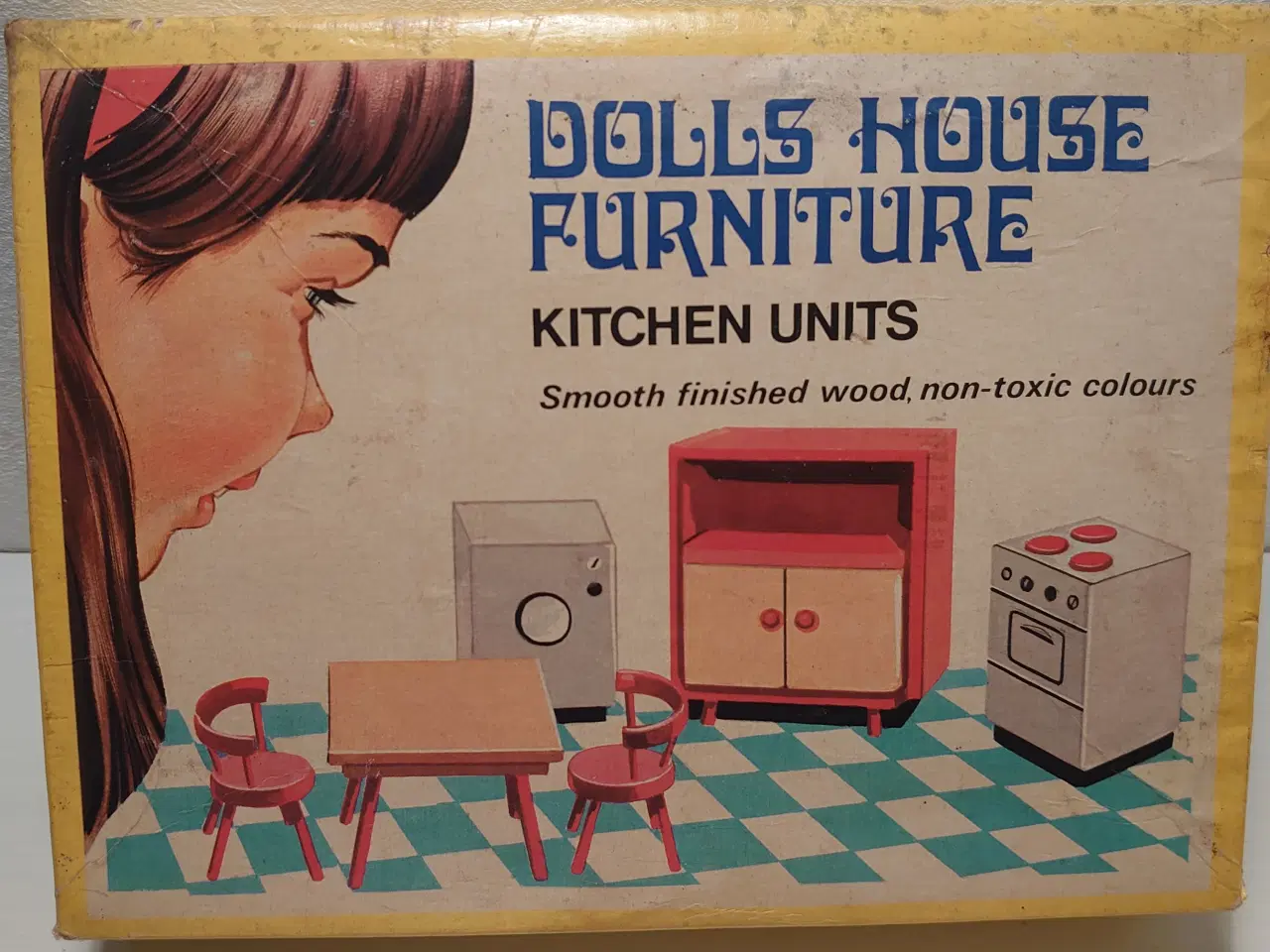 Billede 2 - 5 vintage dukkehusmøbler i orig. kasse. Køkkensæt