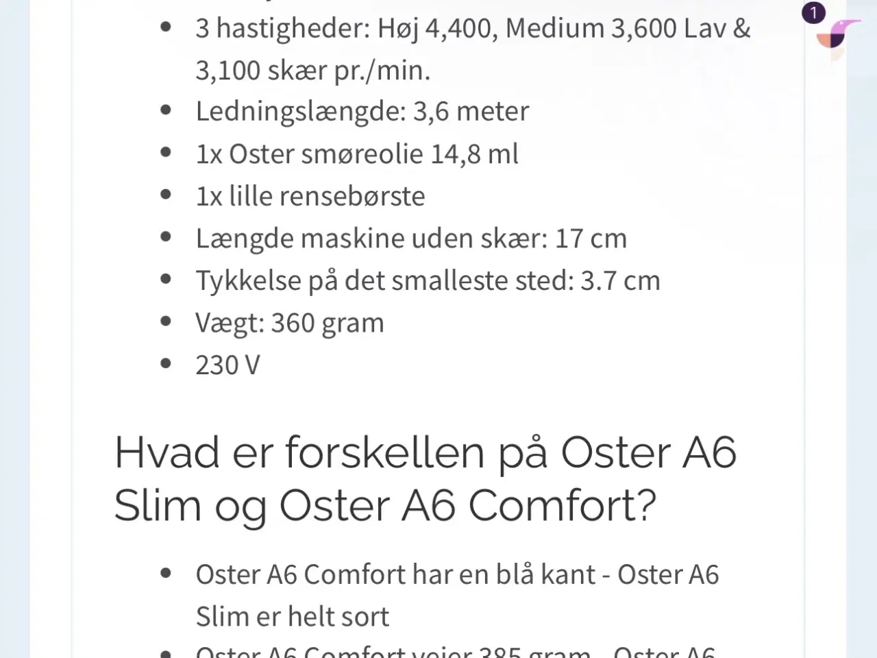 Billede 5 - Oster A6 Slim hundetrimmer m tilbehør 