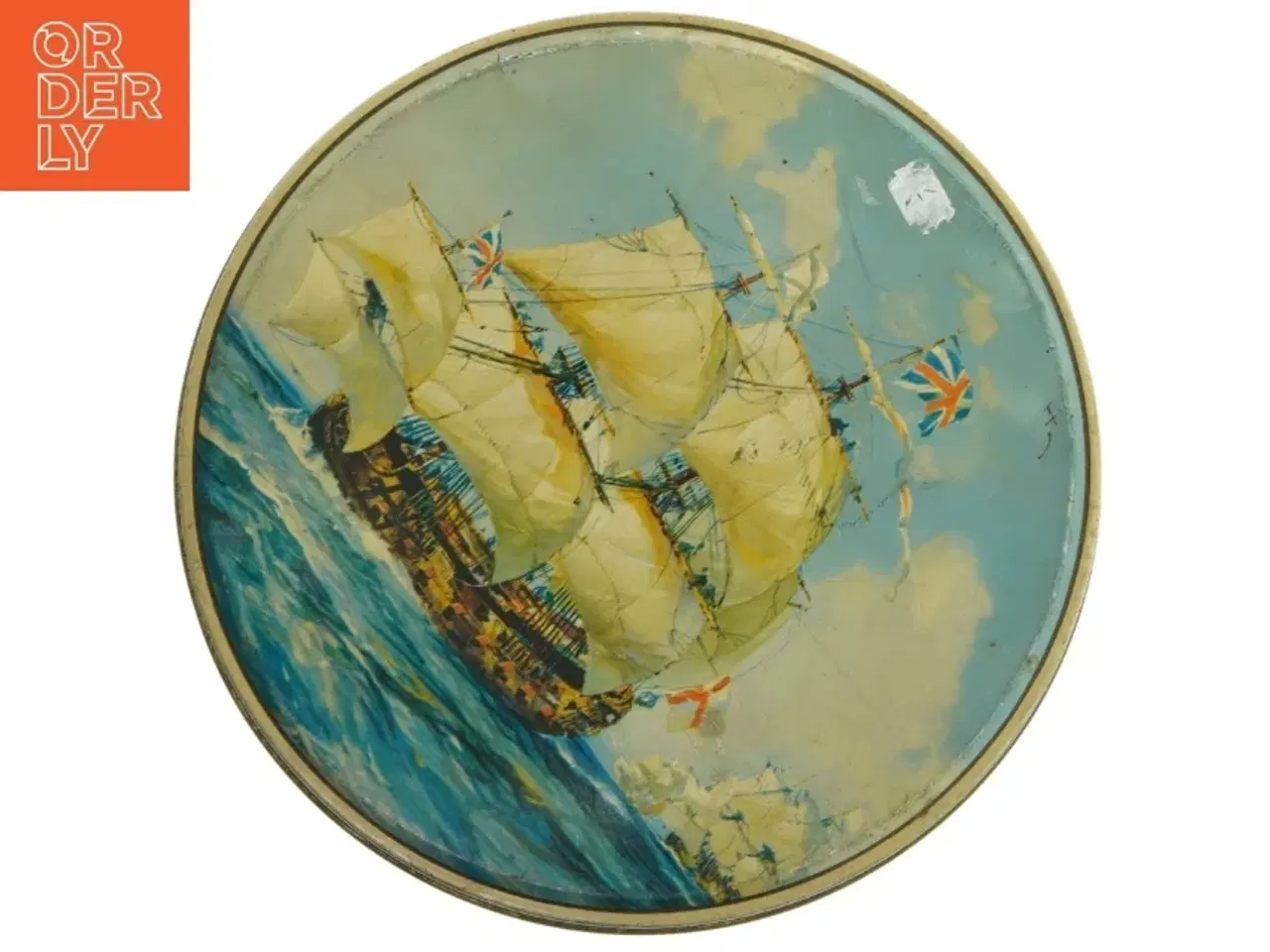 Billede 1 - Vintage metal blikdåse med skibsmotiv (str. Ø 23. cm)