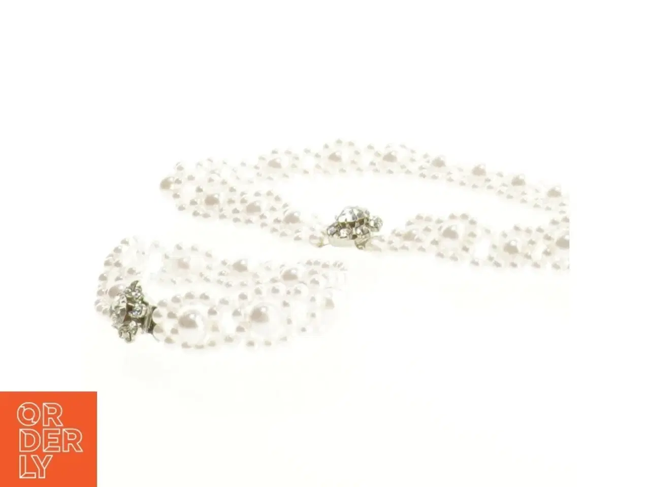 Billede 2 - Perlehalskæde og armbånd med rhinsten (str. 18 og 9 cm)
