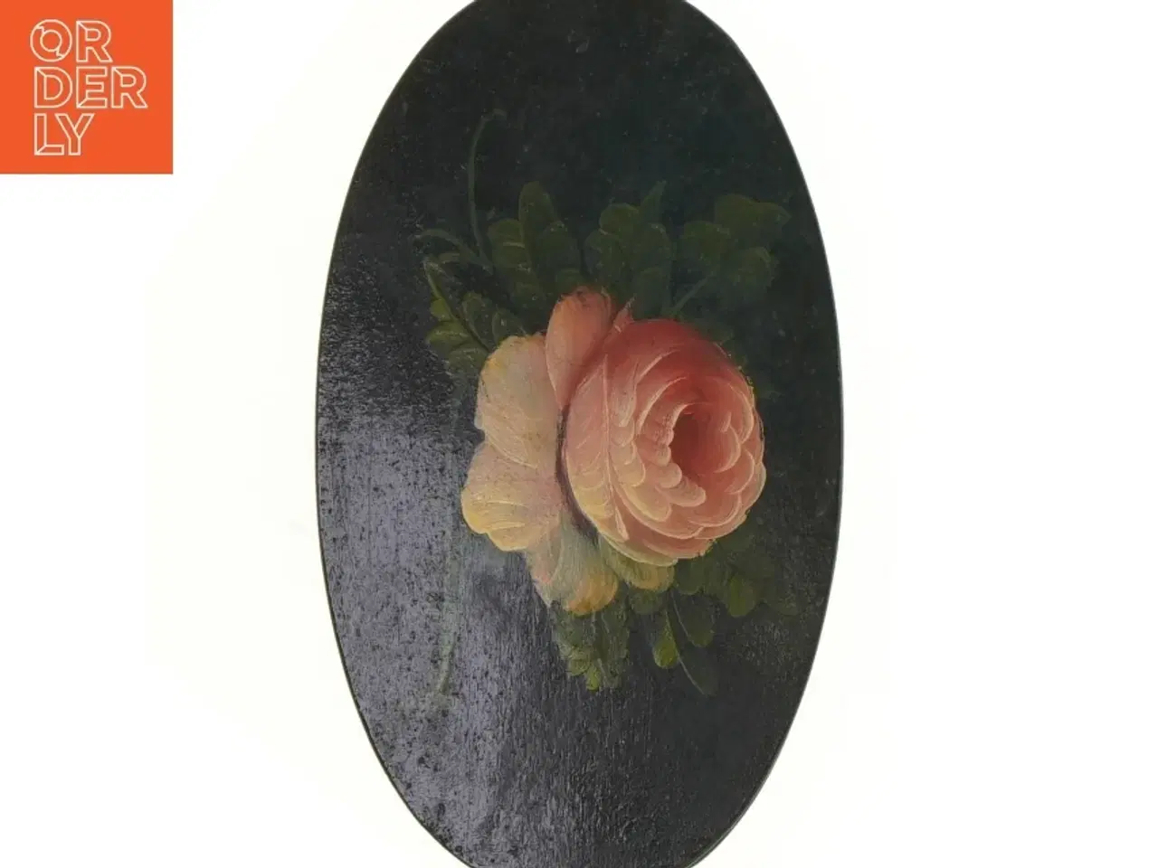 Billede 4 - Oval trææske med blomstermotiv (str. 20 x 11 cm)