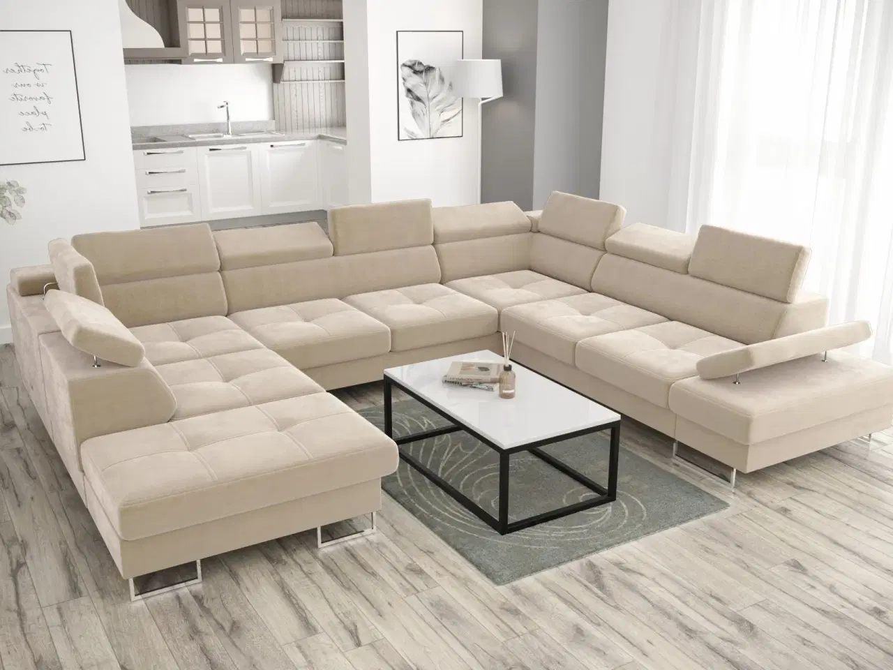 Billede 8 - GALAKSE MAX I HJØRNESOFA MED SOVEFUNKTION 280x350x225 Beige E17 VENSTRE