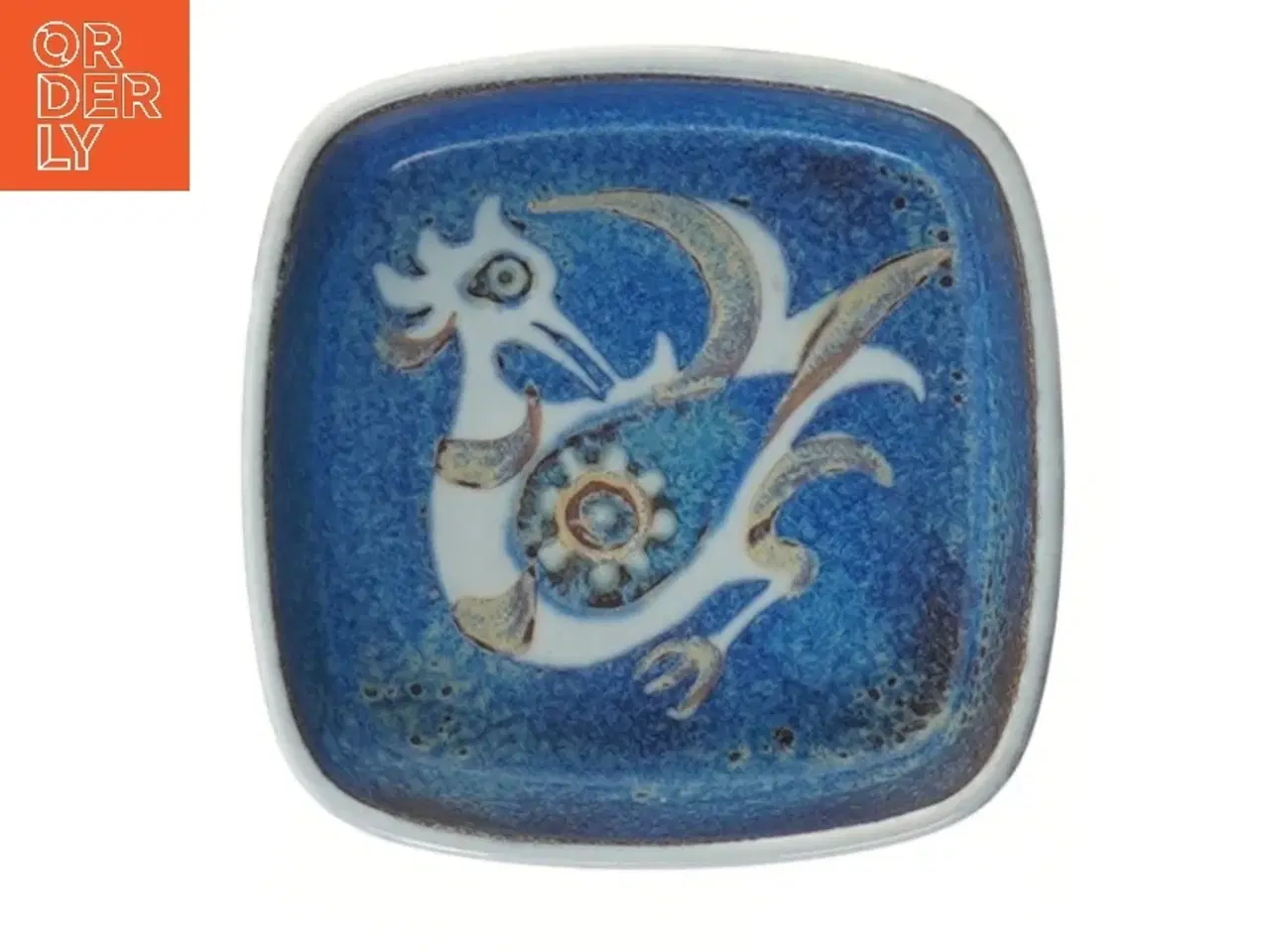 Billede 1 - Blåt keramikfad med fuglemotiv fra Royal Copenhagen (str. 11x11 cm)