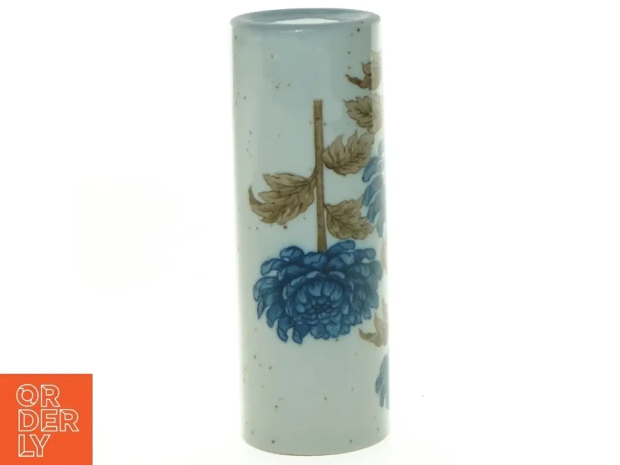 Billede 2 - Porcelænsvase med blå krysantemum blomstermotiv (str. 16 x, 6 cm)