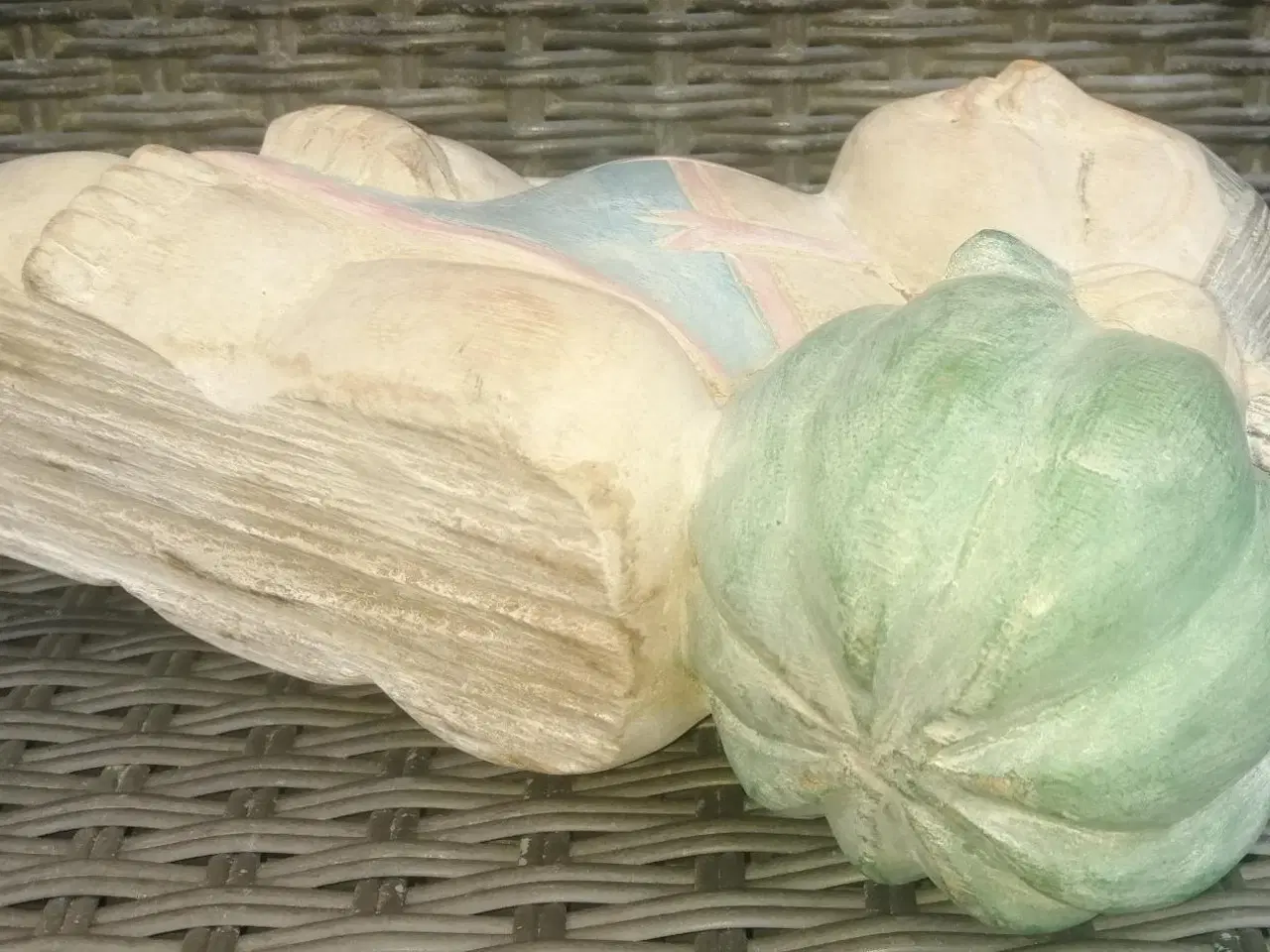 Billede 3 - PATINERET TRÆ BUDDHA, H:19CM, B:25CM