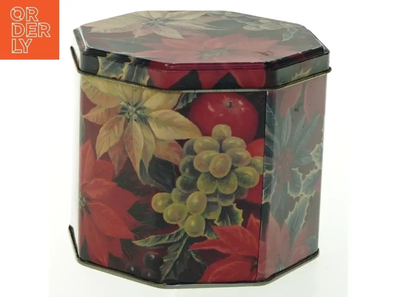 Billede 1 - Sekskantet Vintage metalæske med julemotiv (str. 10x11 cm)
