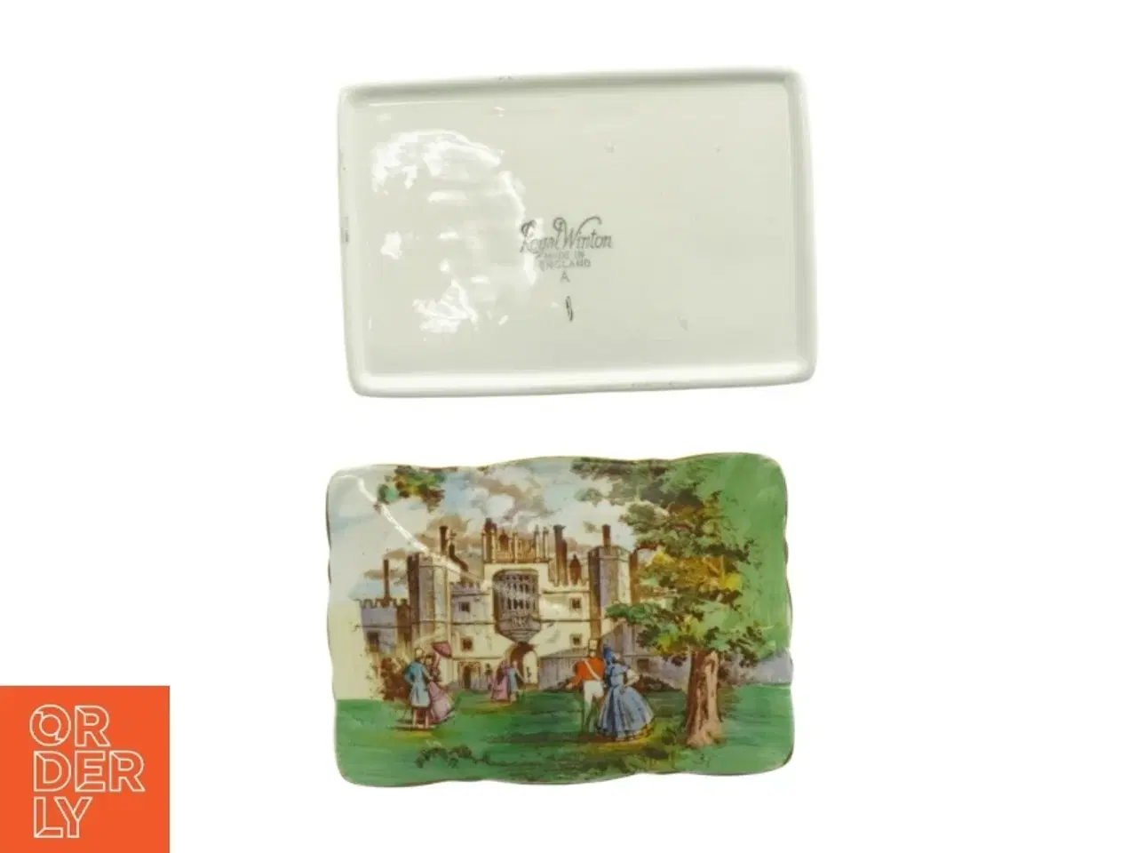 Billede 4 - Porcelænsæske med låg og landskabsmotiv fra Royal Winton (str. 13,5 x 9,5 x 4,5 cm)