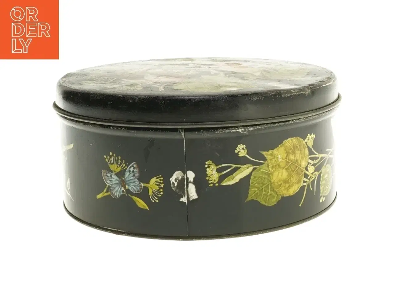 Billede 3 - Rund dåse med fuglemotiv (str. Ø 23,5 cm højde 10,5 cm)