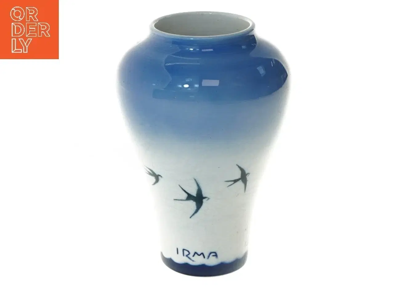 Billede 1 - Blå vase med fuglemotiv. IRMA (str. 16 cm) fra Aluminia