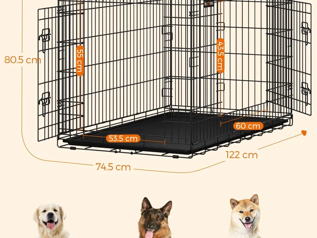 Billede 2 - Hundebur XXL – FEANDREA, sammenklappeligt 122 cm, 2 døre, sort