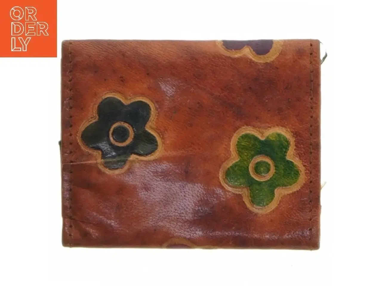 Billede 3 - Lille læderpung med blomster (str. 9x7 cm)