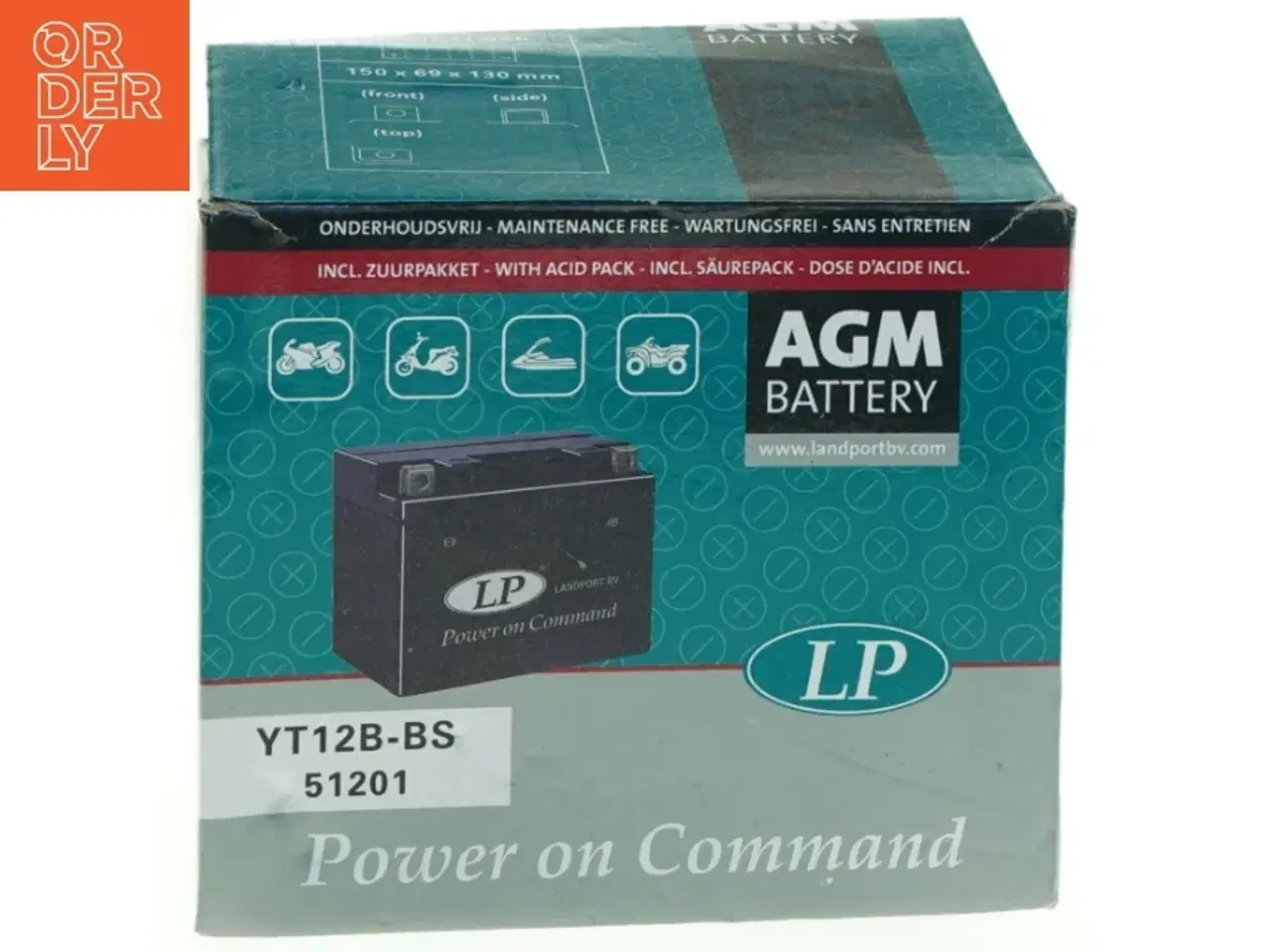 Billede 4 - Motorcykelbatteri LP YT12B-BS fra Agm (str. 15 x, 13 x 6 og en halv cm)