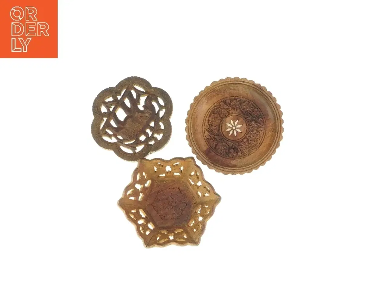 Billede 3 - Dekorative skål/fad i træ (3 stk) (str. HØ: 4x16 og 2x18 og 6x20 cm)