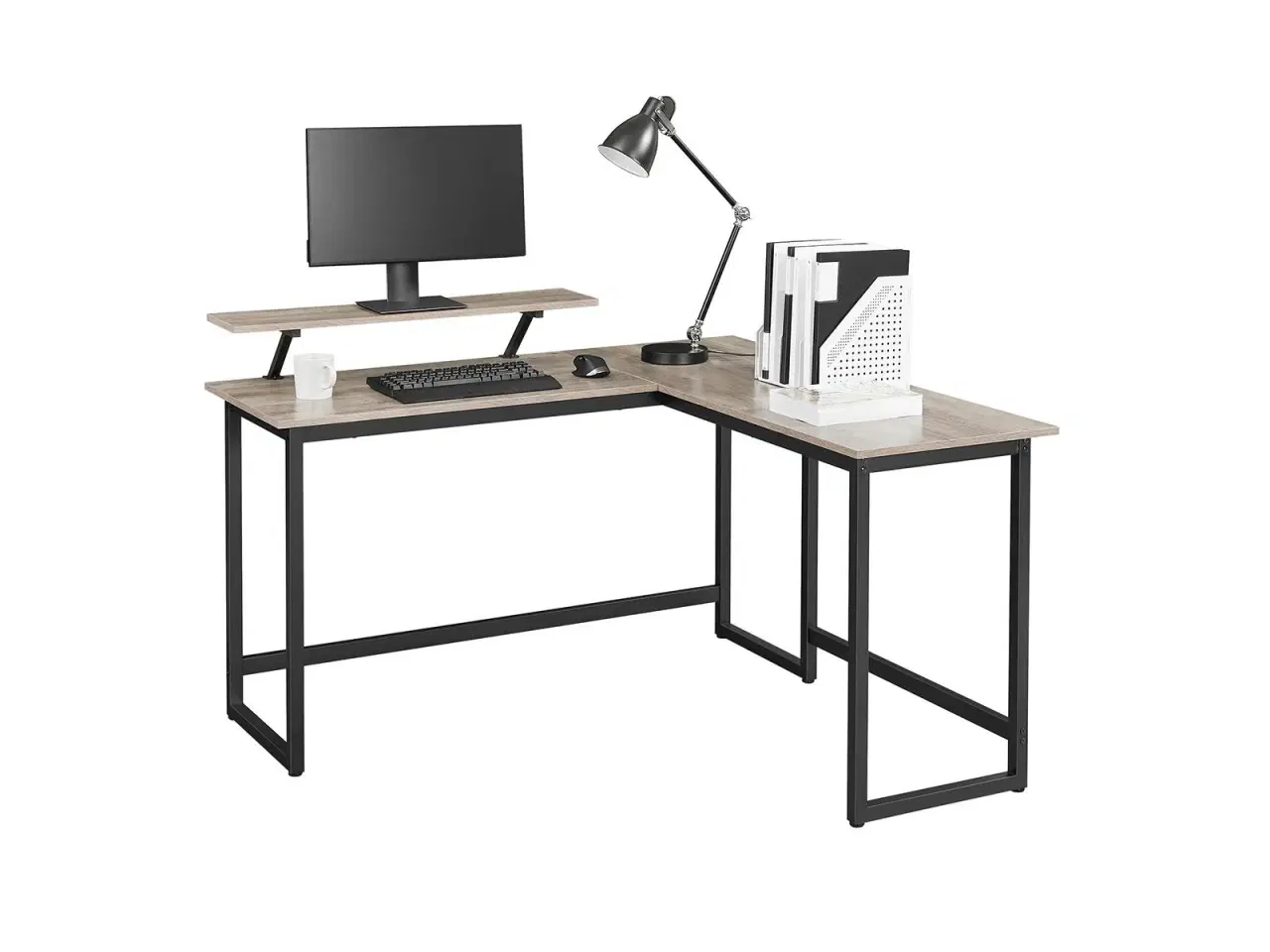 Billede 2 - Skrivebord i L‑form med monitorhylde, greige/sort