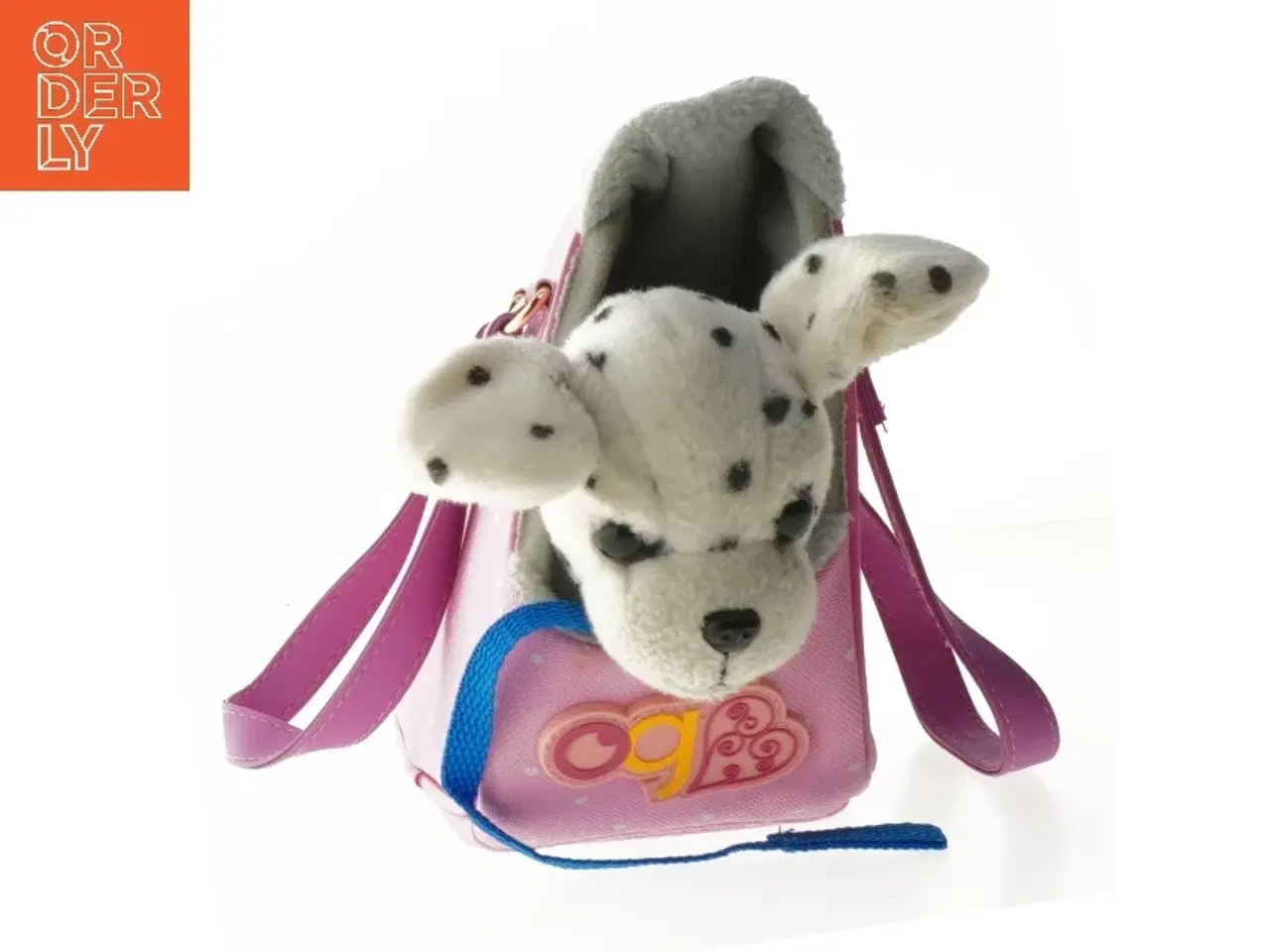 Billede 1 - Lyserød taske med dalmatinerskulptur (str. 22x18 cm)