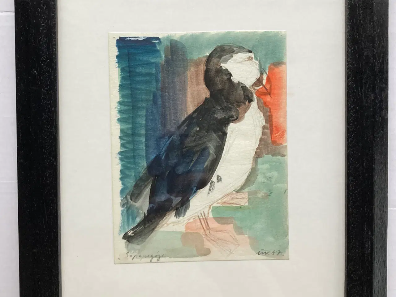 Billede 1 - Mogens Kofod, akvarel, 35x30 , “Søpapegøje 89”