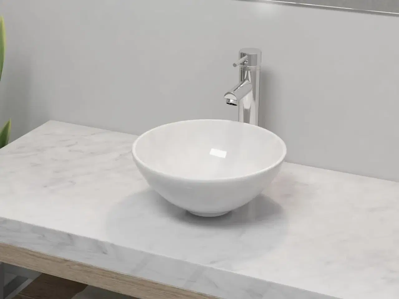 Billede 1 - Badeværelseshåndvask med blandingsbatteri keramik rund hvid