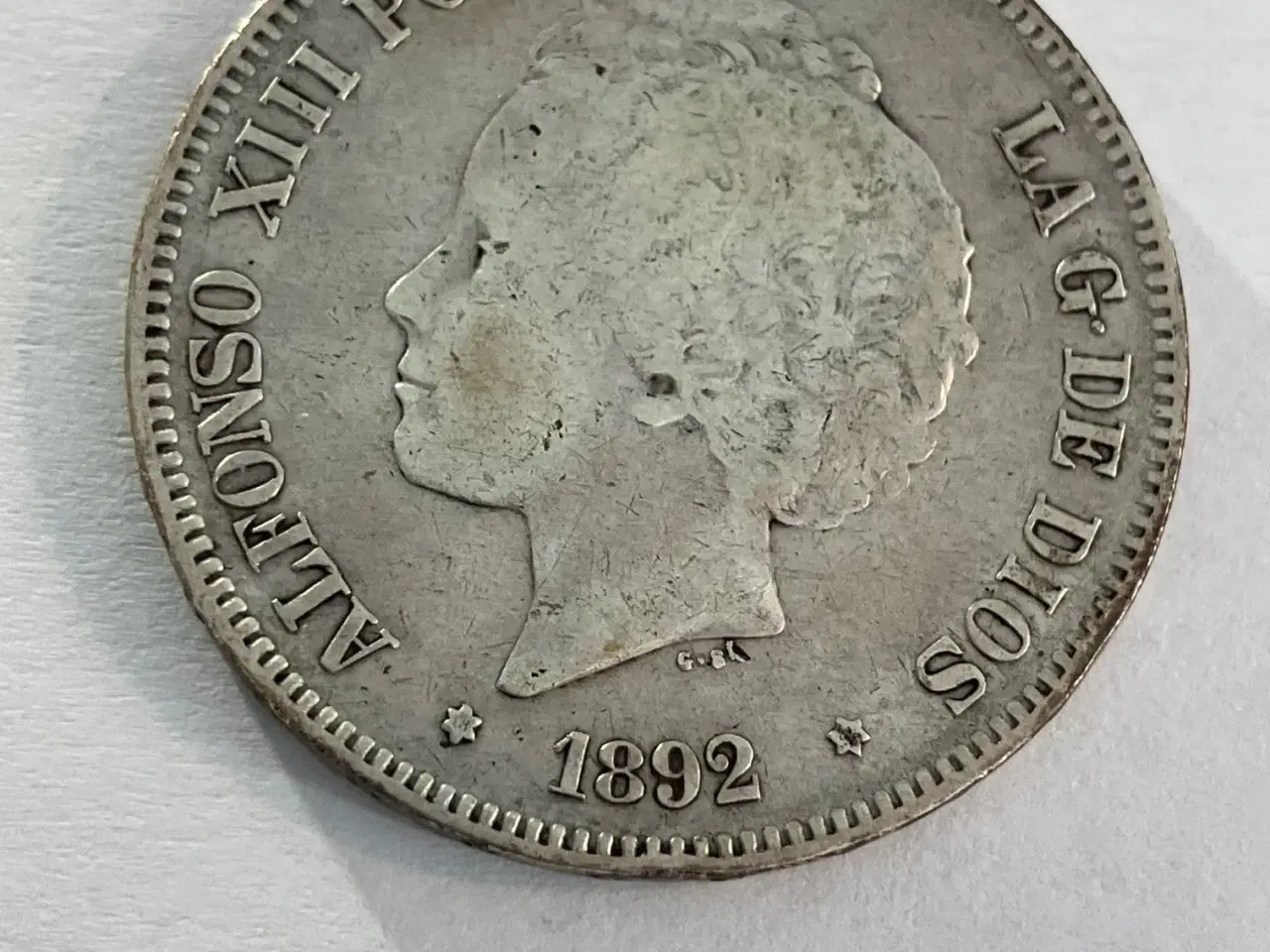 Billede 2 - 5 Pesetas 1892 Spain