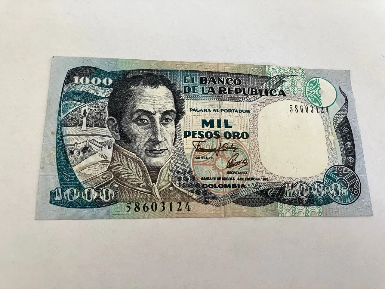 Billede 1 - 1000 Pesos Colombia 1993