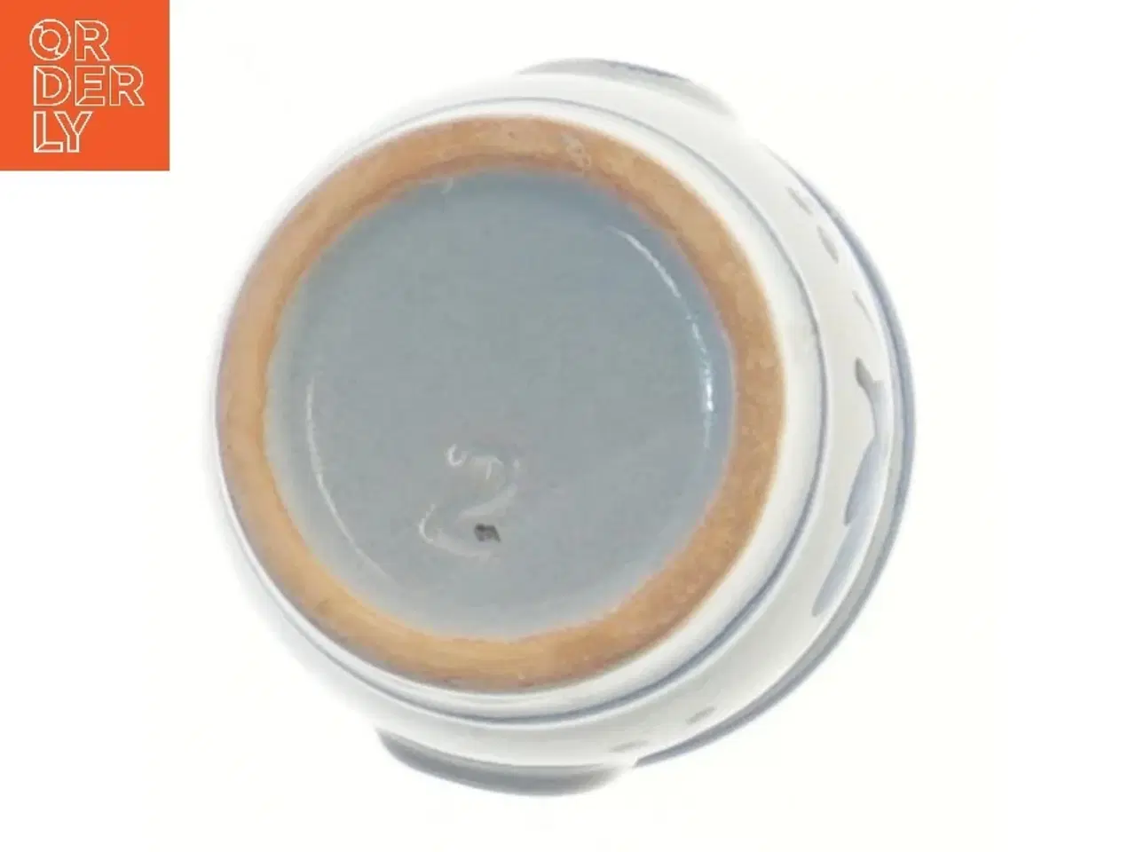 Billede 3 - Lille keramikvase med blå blomstermotiv (str. Ø 7,5 cm, 6 cm)