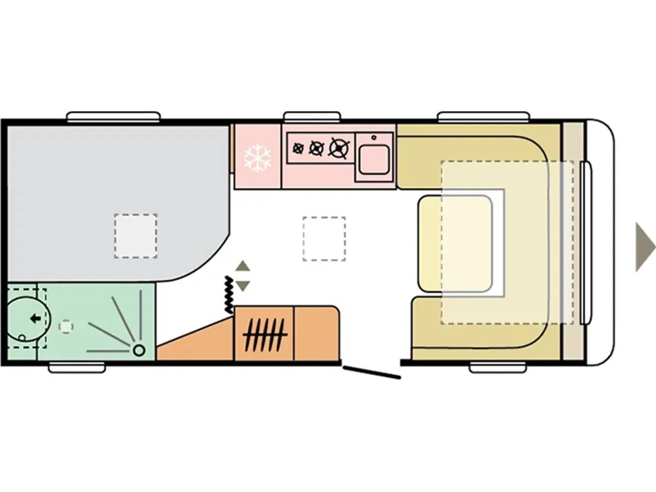 Billede 21 - 2026 - Adria Adora 522 UP   Dobbeltsengsvogn, rundsiddegruppe, el-gulv-varme, stort 142L KOMPRESSOR køleskab, TV-holder, stabilisator, Adria Smartbox, glasfibertag