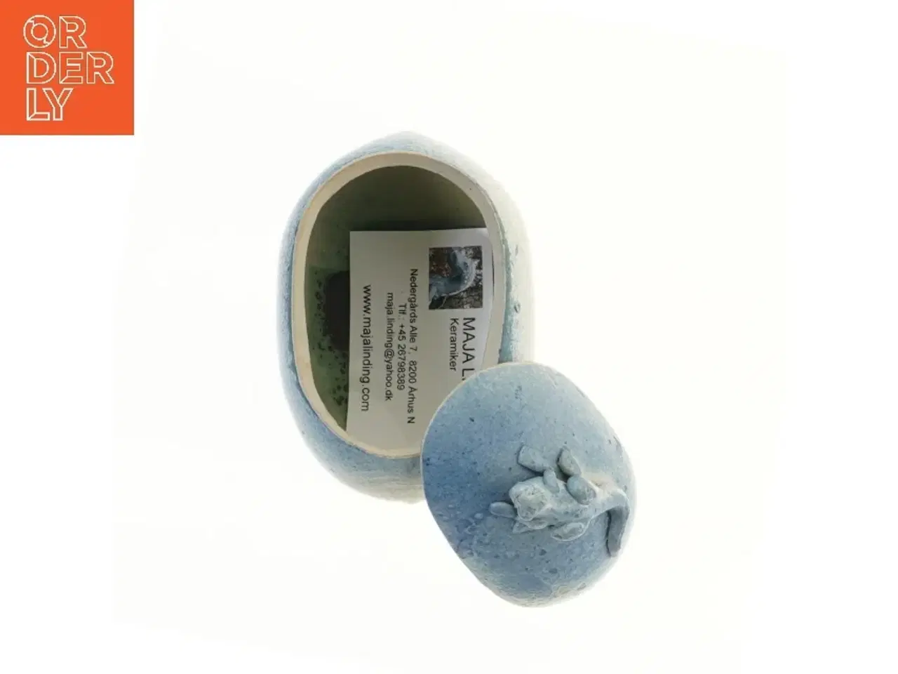 Billede 3 - Keramisk opbevaringsboks med frø dekoration fra Maja (str. 11,5x13x8,5 cm)