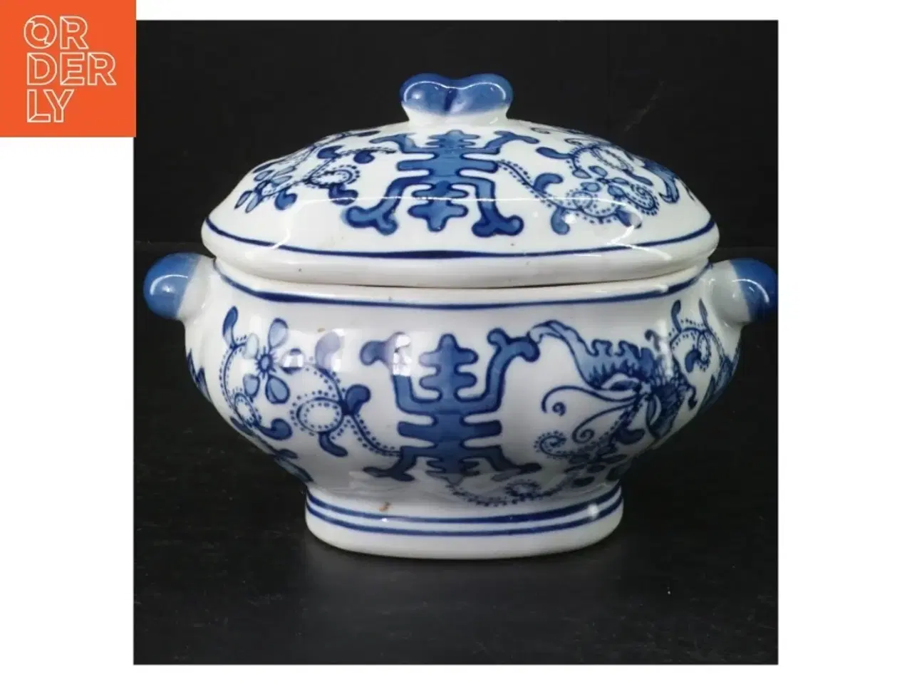 Billede 1 - Blå og hvid porcelænssuppekop med låg (str. 18 x 12 cm)