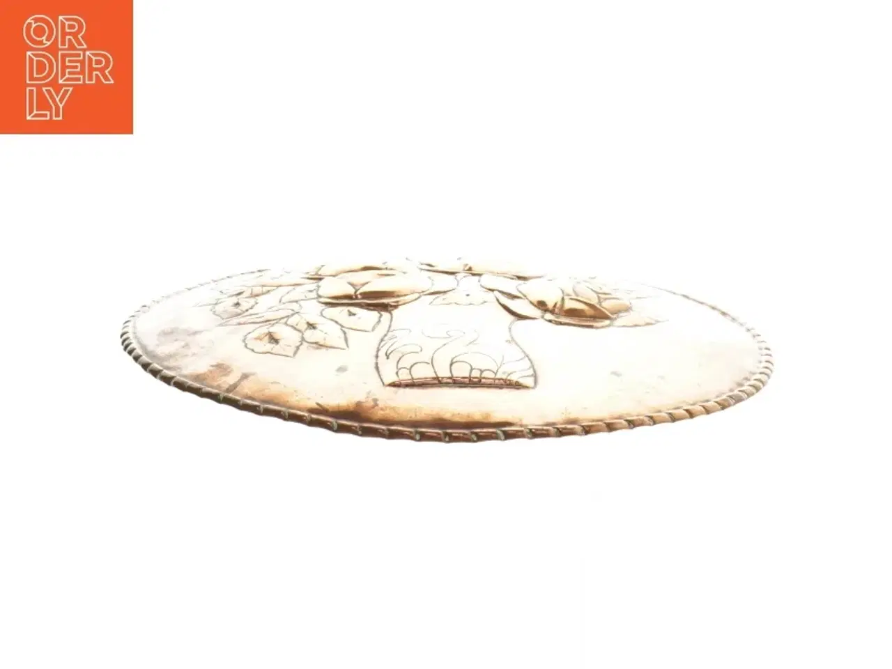 Billede 2 - Kobber platte  med blomstermotiv (str. Ø 25,5x1 cm)