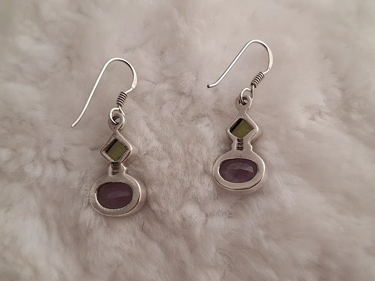 Billede 2 - 925 sterlingsølv ametyst og peridot øreringe