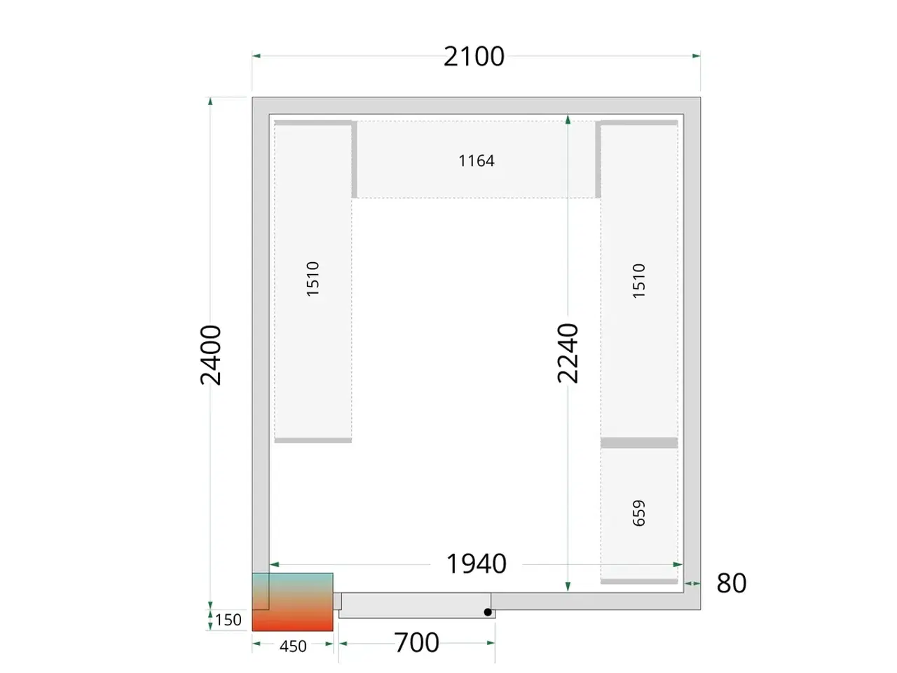 Billede 2 - Tefcold Kølerum – 2100 x 2400 x 2200 mm – CRPF2124