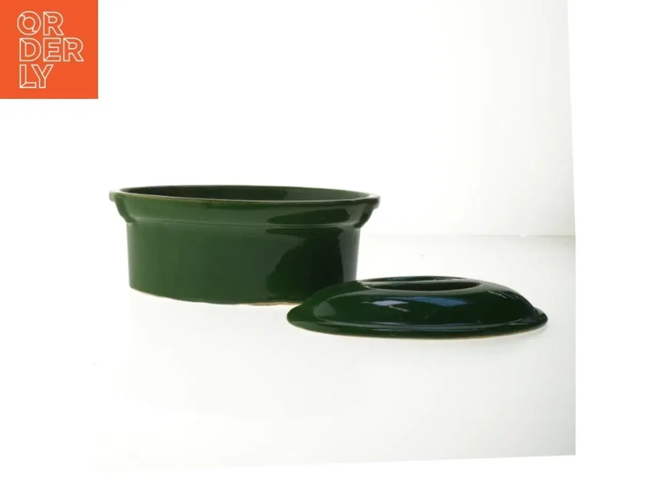 Billede 3 - Grøn keramisk fad med låg (str. 22x13,5 cm)