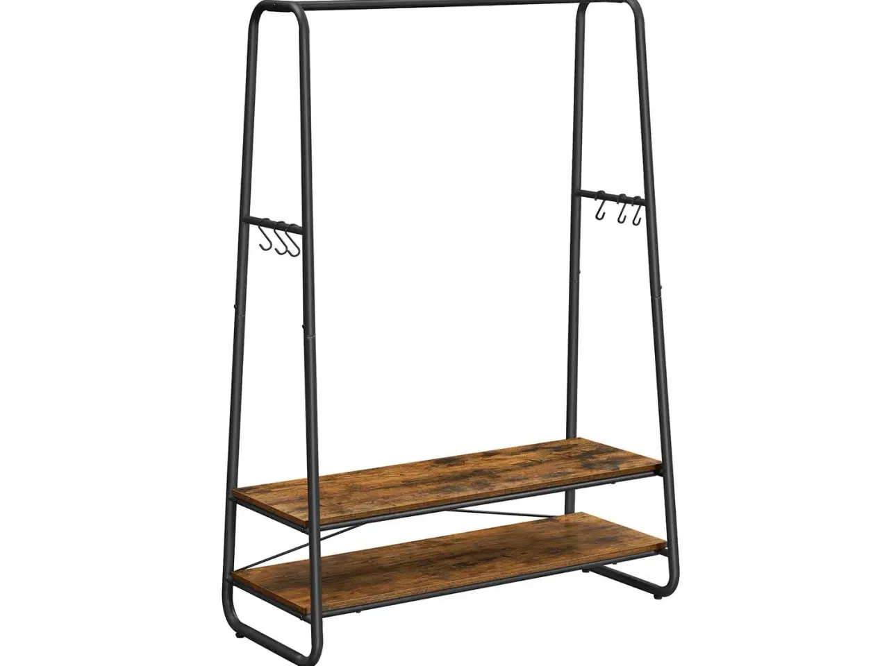 Billede 1 - Tøjstativ kraftig garderobestativ med 2 hylder, 6 S-kroge og stålramme, industrielt look i rustik brun/sort (RGR112B01)
