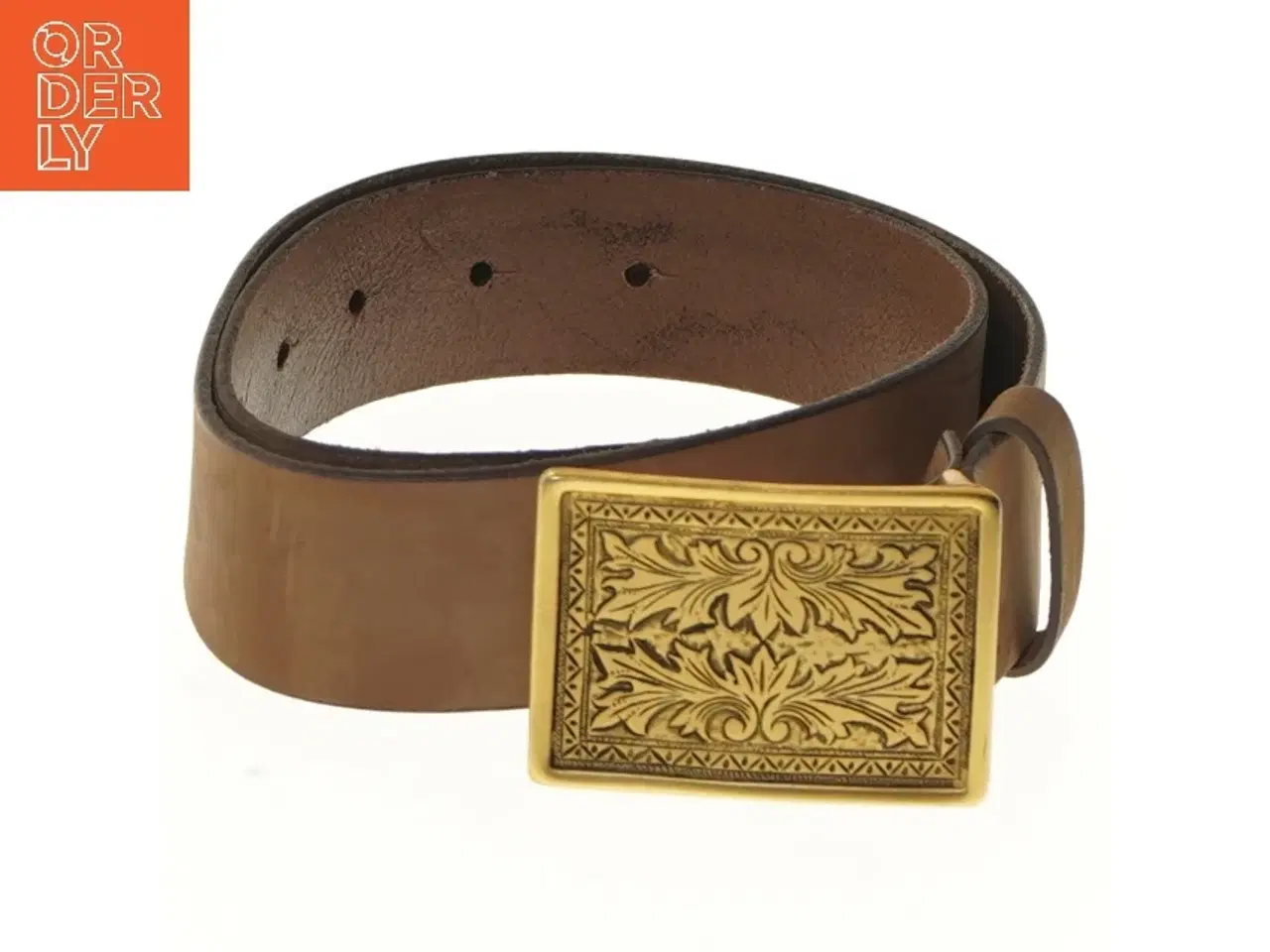 Billede 1 - Brun læderbælte med dekorativt spænde (str. 98 cm) fra ukendt