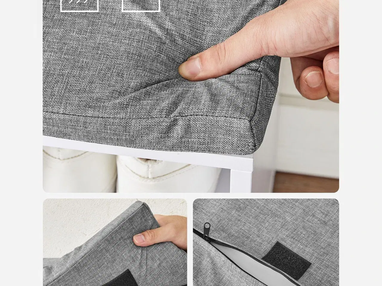 Billede 6 - Skobænk med sæde og 15 rum – hvid/grå opbevaringsbænk til entré, max 200 kg