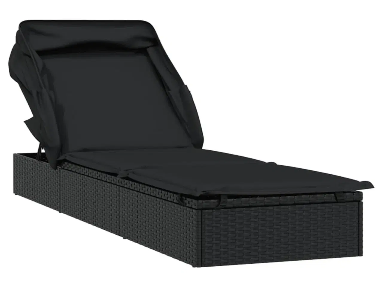 Billede 2 - Liggestol med foldbart tag 213x63x97 cm polyrattan sort
