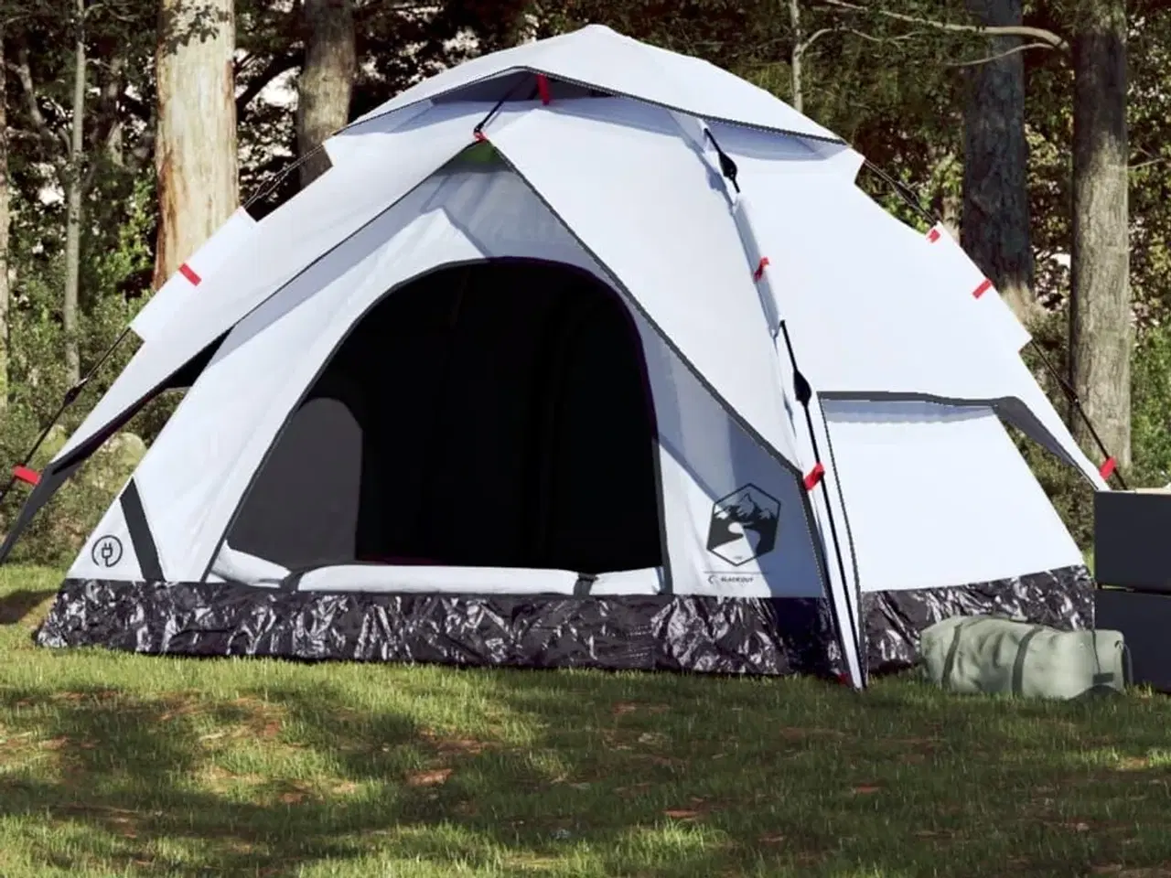 Billede 1 - 5-personers campingtelt kuppel quick-release mørklægning hvid