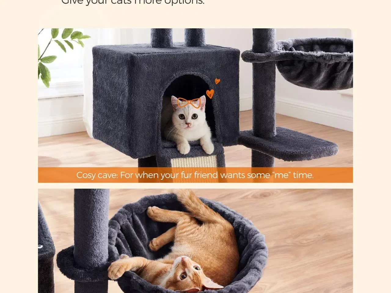 Billede 7 - Kattetræ med kradsebræt 135 cm – SONGMICS/Feandrea, mørkegrå