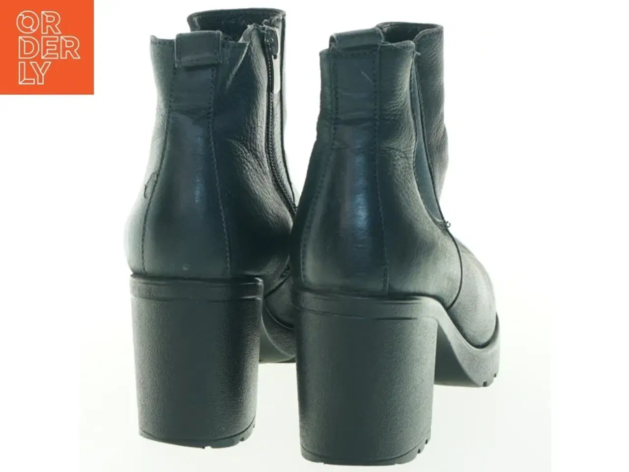 Billede 4 - Sorte læderstøvler med blokhæl – str. 36