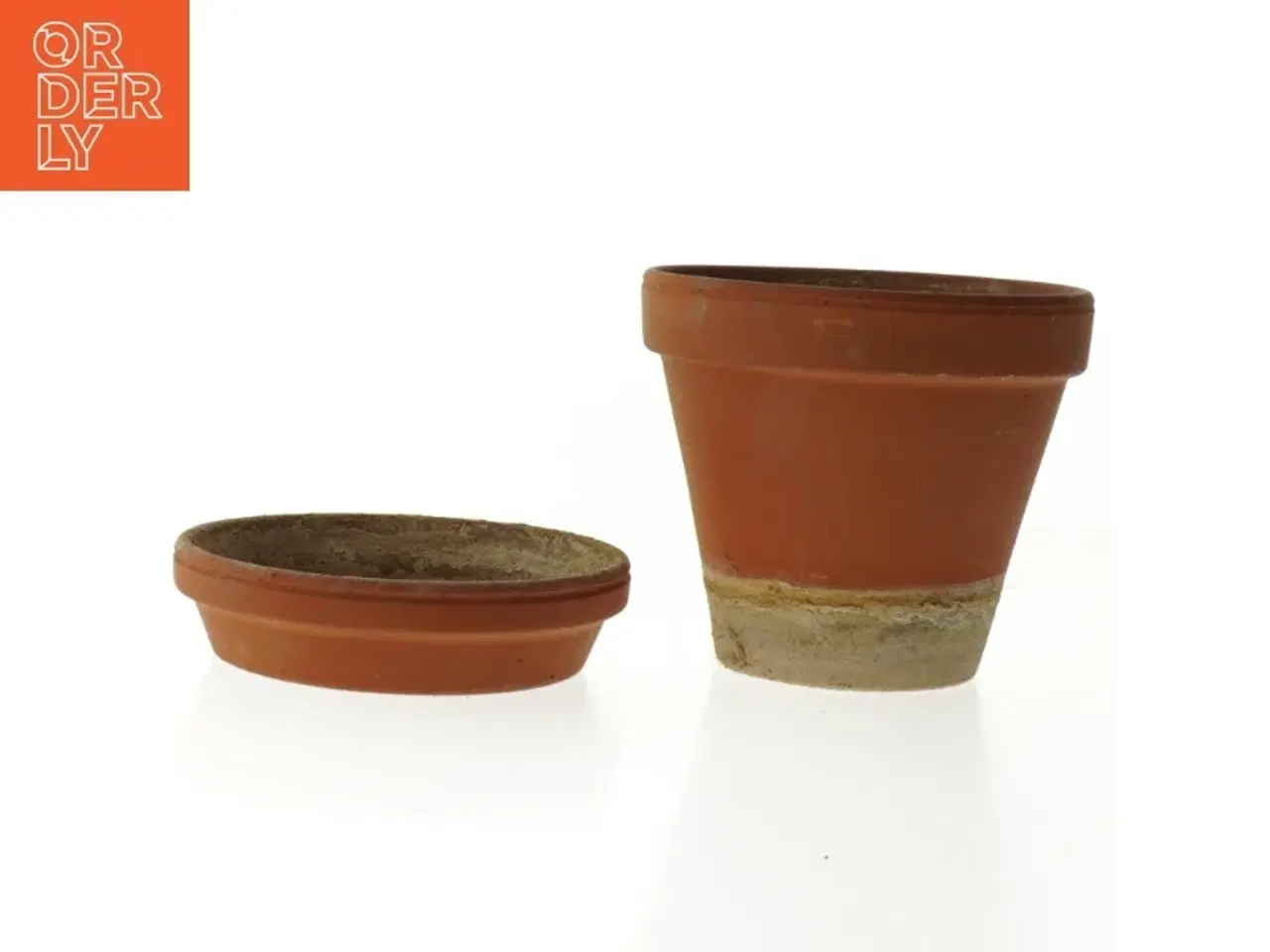 Billede 2 - Lerkrukke med underskål (str. Ø. 13 cm. længde, 12 cm)