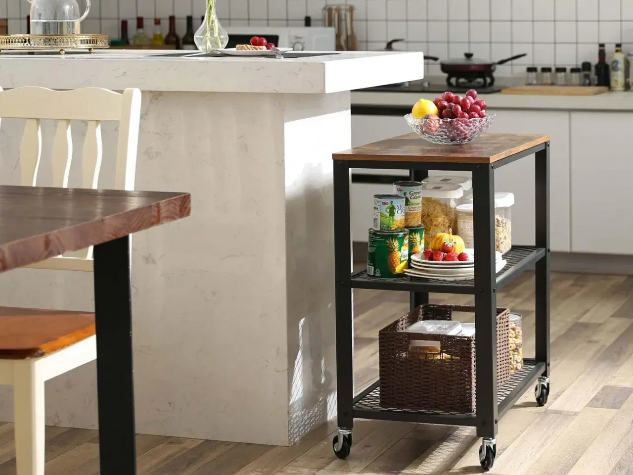 Billede 4 - Rullebord til køkken og stue – VASAGLE industrielt serveringsbord, rustik brun